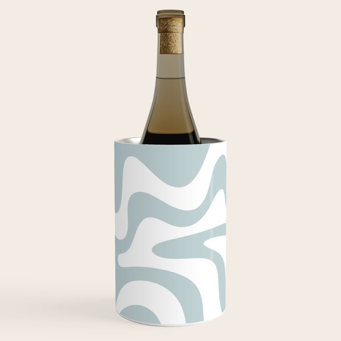 Retro Liquid Swirl Abstract Pattern in Pale Blue-Gray and White Wine Chiller Gallery Image 3