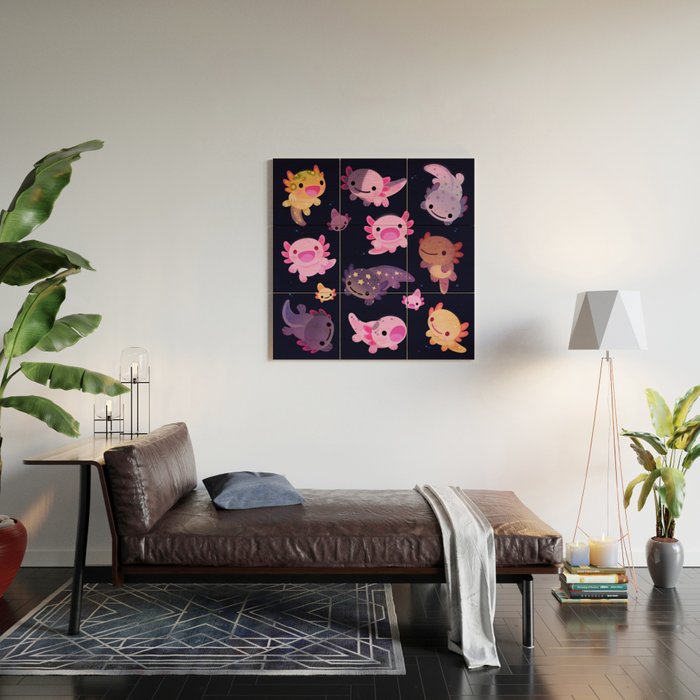 Happy axolotl - dark Wood Wall Art Gallery Image 2