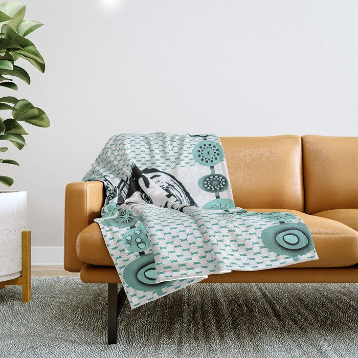 Mid-Century Modern Art Cocktail Teal Throw Blanket Gallery Image 1