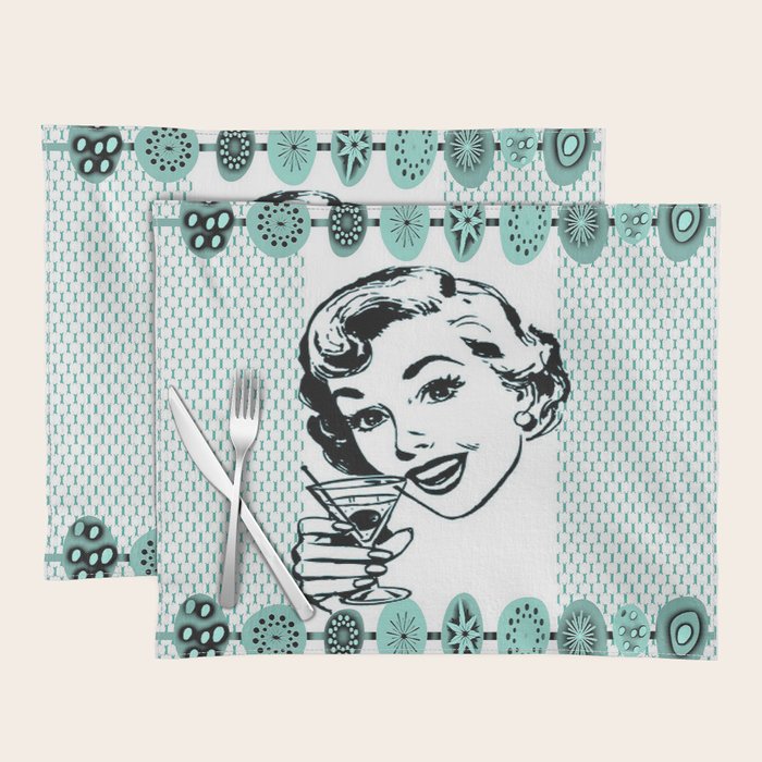 Mid-Century Modern Art Cocktail Teal Placemat Gallery Image 1
