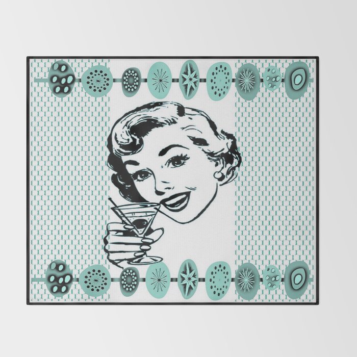 Mid-Century Modern Art Cocktail Teal Throw Blanket Gallery Image 2