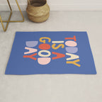 Today is a Good Day in blue red peach pink and mustard yellow Rug Gallery Image 1