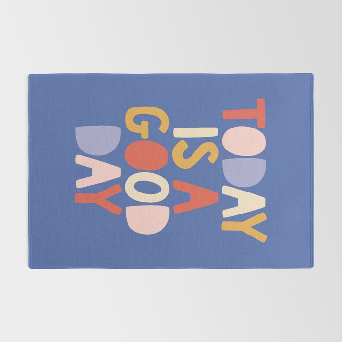Today is a Good Day in blue red peach pink and mustard yellow Rug Gallery Image 2