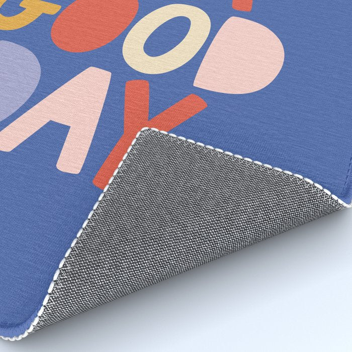 Today is a Good Day in blue red peach pink and mustard yellow Rug Gallery Image 4