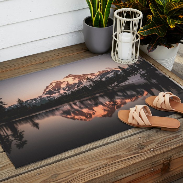 Alpenglow - Mountain Reflection - Nature Photography Outdoor Rug Gallery Image 2