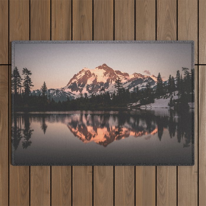 Alpenglow - Mountain Reflection - Nature Photography Outdoor Rug Gallery Image 1