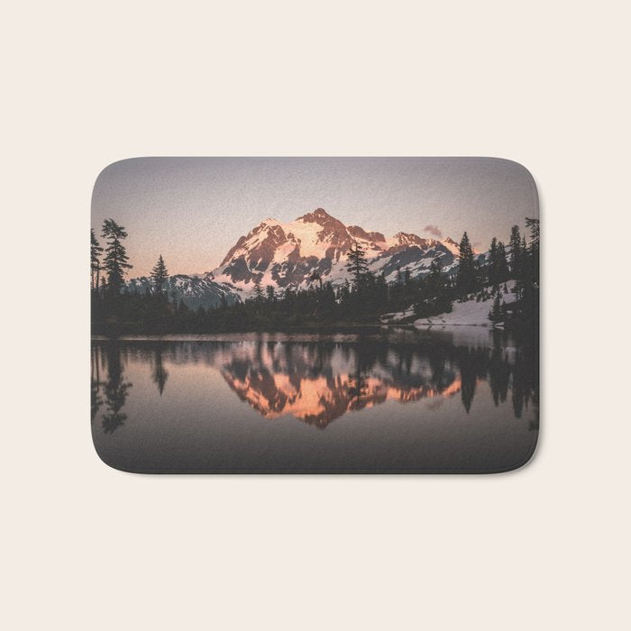 Alpenglow - Mountain Reflection - Nature Photography Bath Mat Gallery Image 1