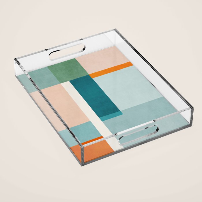Modern Minimalism Abstract Teal Tones Artwork Acrylic Tray Gallery Image 1