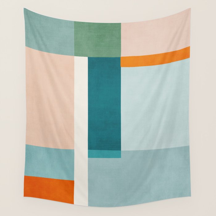 Modern Minimalism Abstract Teal Tones Artwork Wall Tapestry Gallery Image 4