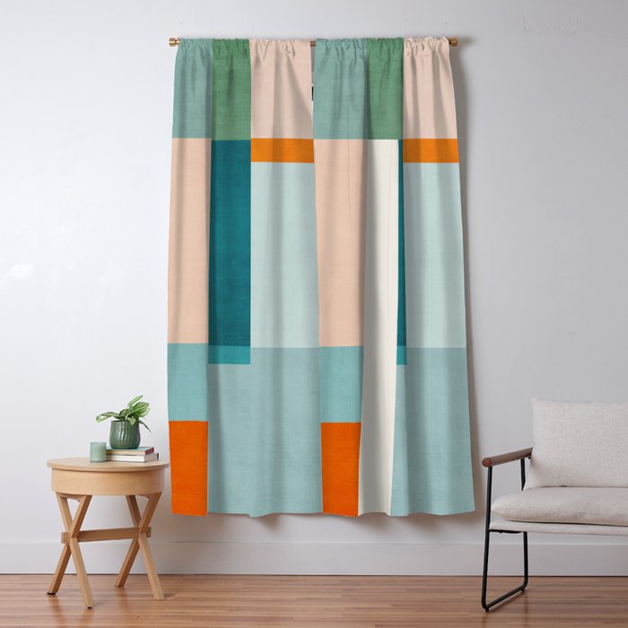 Modern Minimalism Abstract Teal Tones Artwork Window Curtain Gallery Image 5