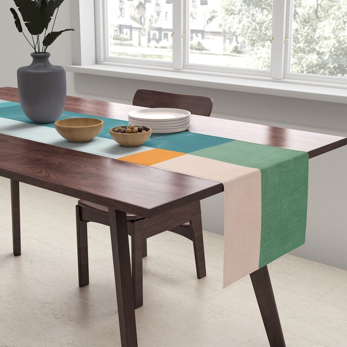 Modern Minimalism Abstract Teal Tones Artwork Table Runner Gallery Image 2