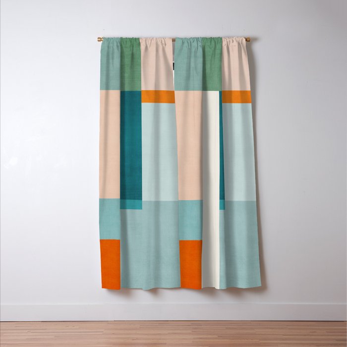 Modern Minimalism Abstract Teal Tones Artwork Window Curtain Gallery Image 3