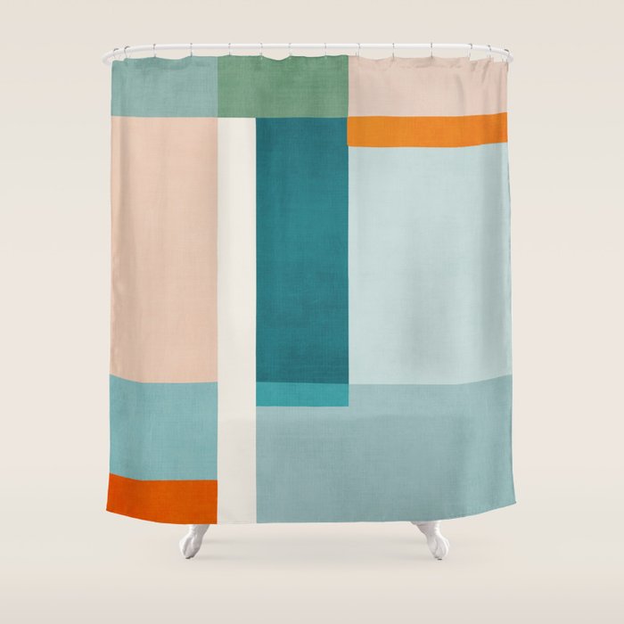 Modern Minimalism Abstract Teal Tones Artwork Shower Curtain Gallery Image 1