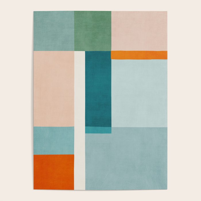 Modern Minimalism Abstract Teal Tones Artwork Poster Gallery Image 1