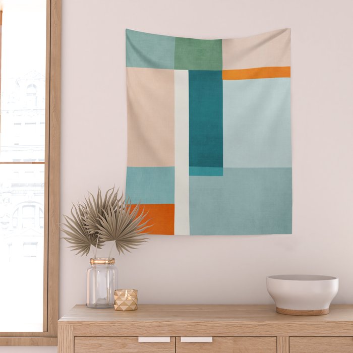 Modern Minimalism Abstract Teal Tones Artwork Wall Tapestry Gallery Image 2