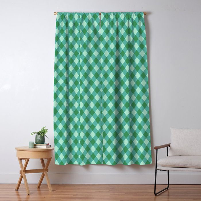 Christmas Diamond Plaid Green Pattern Window Curtain Gallery Image 5