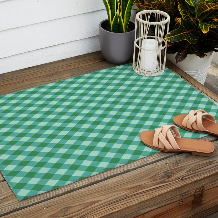 Christmas Diamond Plaid Green Pattern Outdoor Rug Gallery Image 2