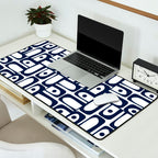 Mid Century Modern Piquet Abstract Multi Pattern in Nautical Navy Blue and White Desk Mat Gallery Image 2