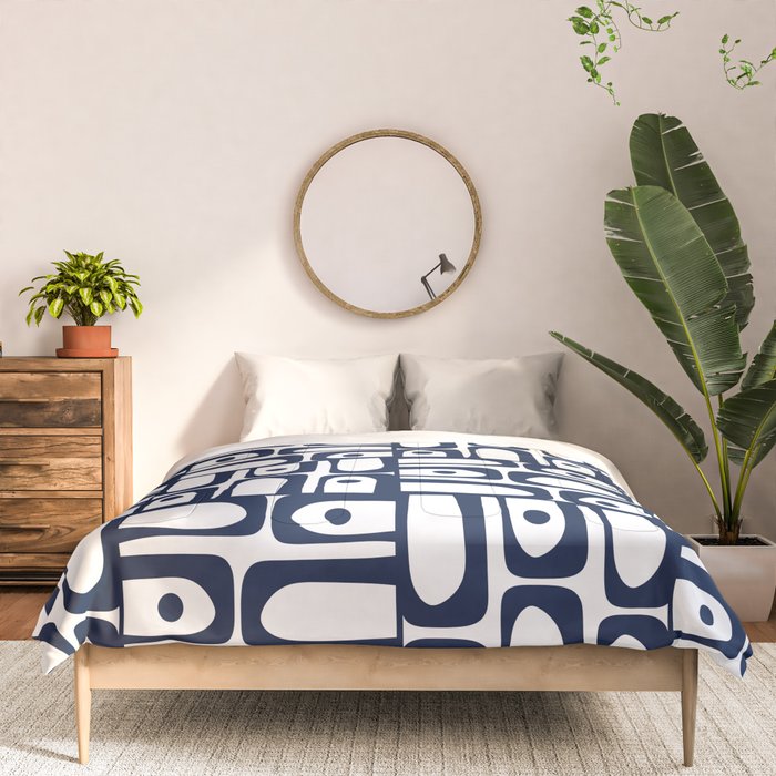 Mid Century Modern Piquet Abstract Multi Pattern in Nautical Navy Blue and White Comforter Gallery Image 3