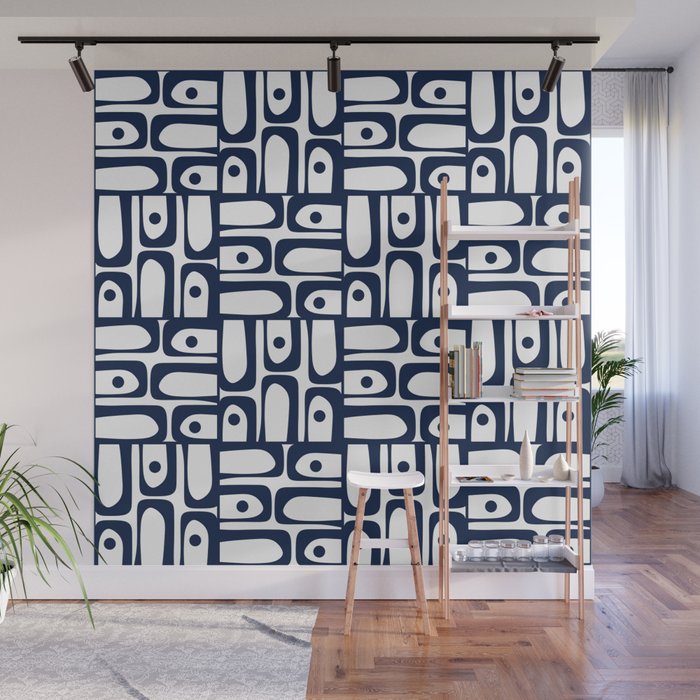Mid Century Modern Piquet Abstract Multi Pattern in Nautical Navy Blue and White Wall Mural Gallery Image 1