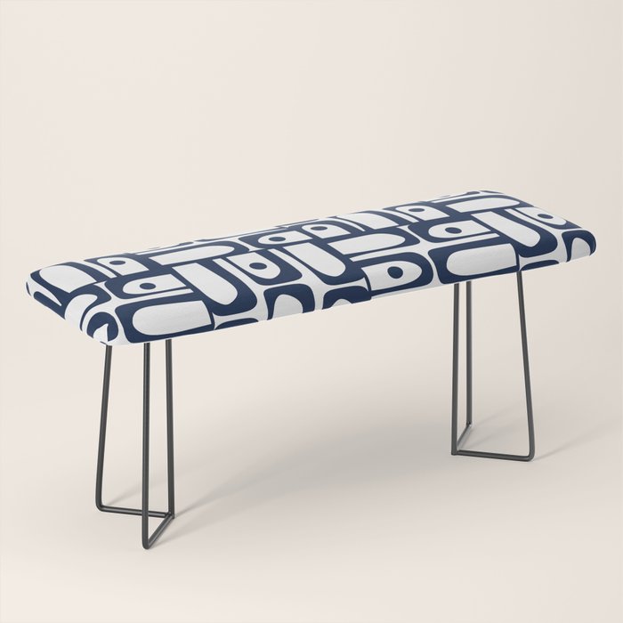 Mid Century Modern Piquet Abstract Multi Pattern in Nautical Navy Blue and White Bench Gallery Image 1