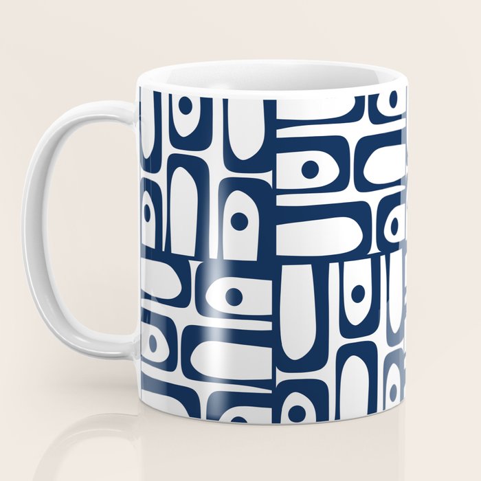 Mid Century Modern Piquet Abstract Multi Pattern in Nautical Navy Blue and White Coffee Mug Gallery Image 3