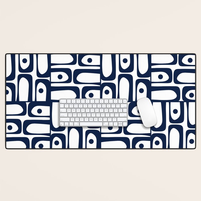 Mid Century Modern Piquet Abstract Multi Pattern in Nautical Navy Blue and White Desk Mat Gallery Image 1