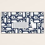 Mid Century Modern Piquet Abstract Multi Pattern in Nautical Navy Blue and White Desk Mat Gallery Image 1