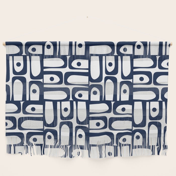 Mid Century Modern Piquet Abstract Multi Pattern in Nautical Navy Blue and White Wall Hanging Gallery Image 1