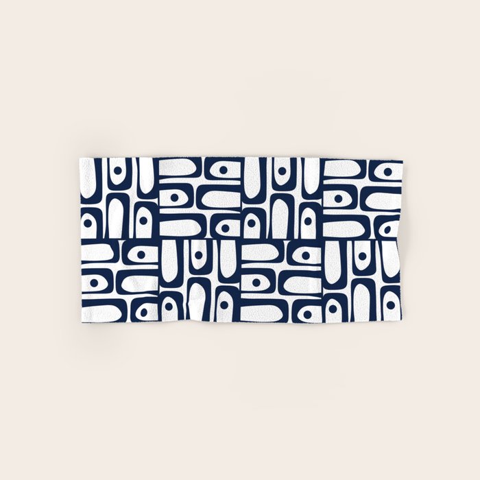 Mid Century Modern Piquet Abstract Multi Pattern in Nautical Navy Blue and White Bath Towel Gallery Image 1