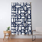 Mid Century Modern Piquet Abstract Multi Pattern in Nautical Navy Blue and White Window Curtain Gallery Image 5