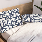 Mid Century Modern Piquet Abstract Multi Pattern in Nautical Navy Blue and White Pillow Sham Gallery Image 2