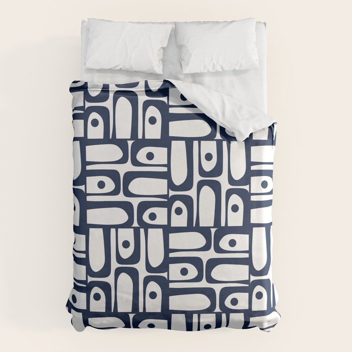 Mid Century Modern Piquet Abstract Multi Pattern in Nautical Navy Blue and White Duvet Cover Gallery Image 6