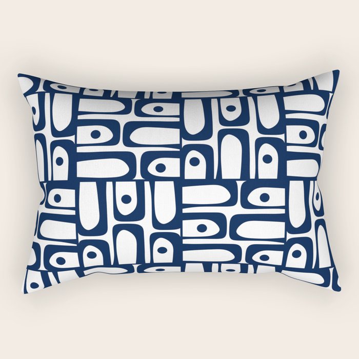 Mid Century Modern Piquet Abstract Multi Pattern in Nautical Navy Blue and White Rectangular Pillow Gallery Image 2