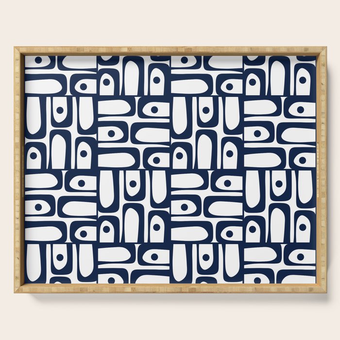 Mid Century Modern Piquet Abstract Multi Pattern in Nautical Navy Blue and White Serving Tray Gallery Image 1