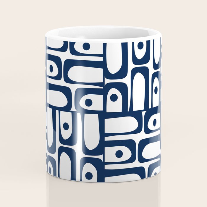 Mid Century Modern Piquet Abstract Multi Pattern in Nautical Navy Blue and White Coffee Mug Gallery Image 4