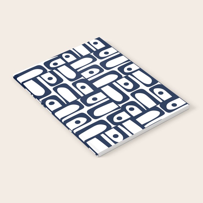 Mid Century Modern Piquet Abstract Multi Pattern in Nautical Navy Blue and White Notebook Gallery Image 2