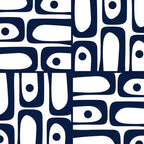 Mid Century Modern Piquet Abstract Multi Pattern in Nautical Navy Blue and White Coffee Mug Gallery Image 2