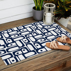 Mid Century Modern Piquet Abstract Multi Pattern in Nautical Navy Blue and White Outdoor Rug Gallery Image 2