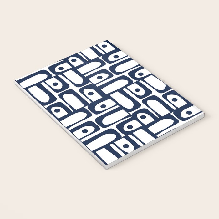 Mid Century Modern Piquet Abstract Multi Pattern in Nautical Navy Blue and White Notebook Gallery Image 3