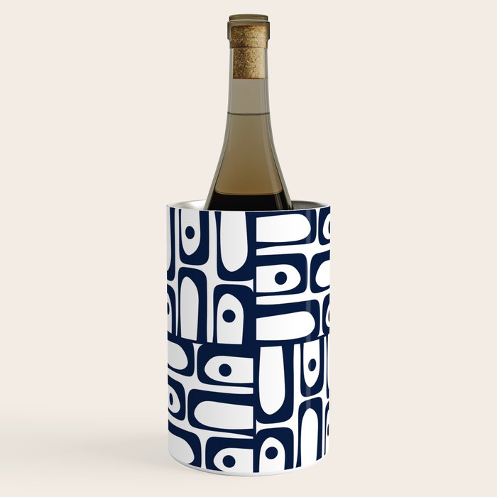 Mid Century Modern Piquet Abstract Multi Pattern in Nautical Navy Blue and White Wine Chiller Gallery Image 2