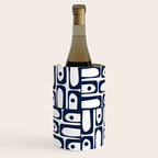 Mid Century Modern Piquet Abstract Multi Pattern in Nautical Navy Blue and White Wine Chiller Gallery Image 2