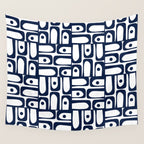 Mid Century Modern Piquet Abstract Multi Pattern in Nautical Navy Blue and White Wall Tapestry Gallery Image 4