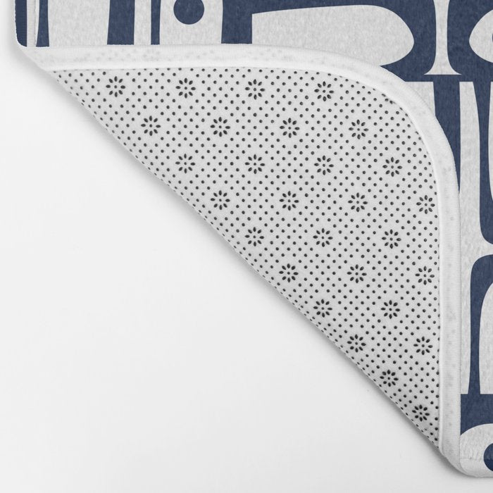 Mid Century Modern Piquet Abstract Multi Pattern in Nautical Navy Blue and White Bath Mat Gallery Image 2