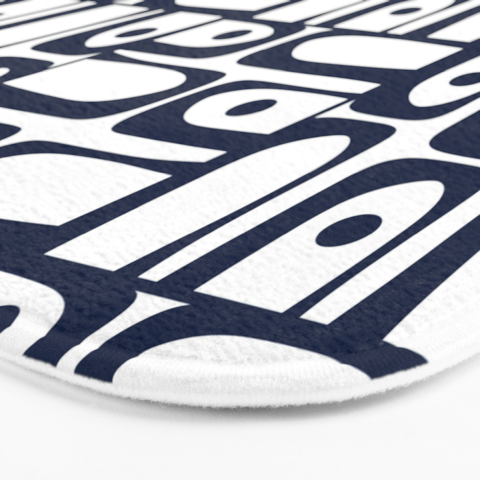 Mid Century Modern Piquet Abstract Multi Pattern in Nautical Navy Blue and White Bath Mat Gallery Image 3