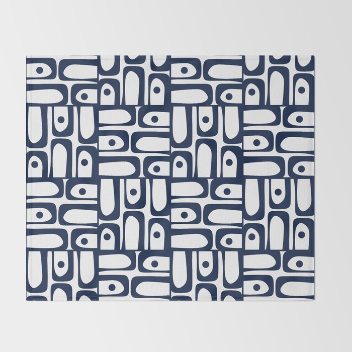 Mid Century Modern Piquet Abstract Multi Pattern in Nautical Navy Blue and White Throw Blanket Gallery Image 2