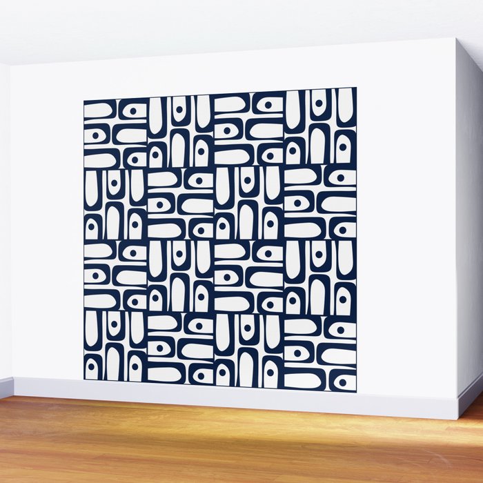 Mid Century Modern Piquet Abstract Multi Pattern in Nautical Navy Blue and White Wall Mural Gallery Image 2