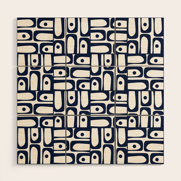 Mid Century Modern Piquet Abstract Multi Pattern in Nautical Navy Blue and White Wood Wall Art Gallery Image 1