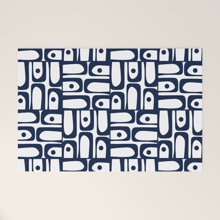 Mid Century Modern Piquet Abstract Multi Pattern in Nautical Navy Blue and White Welcome Mat Gallery Image 1
