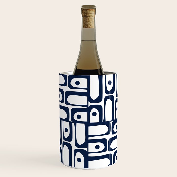Mid Century Modern Piquet Abstract Multi Pattern in Nautical Navy Blue and White Wine Chiller Gallery Image 1